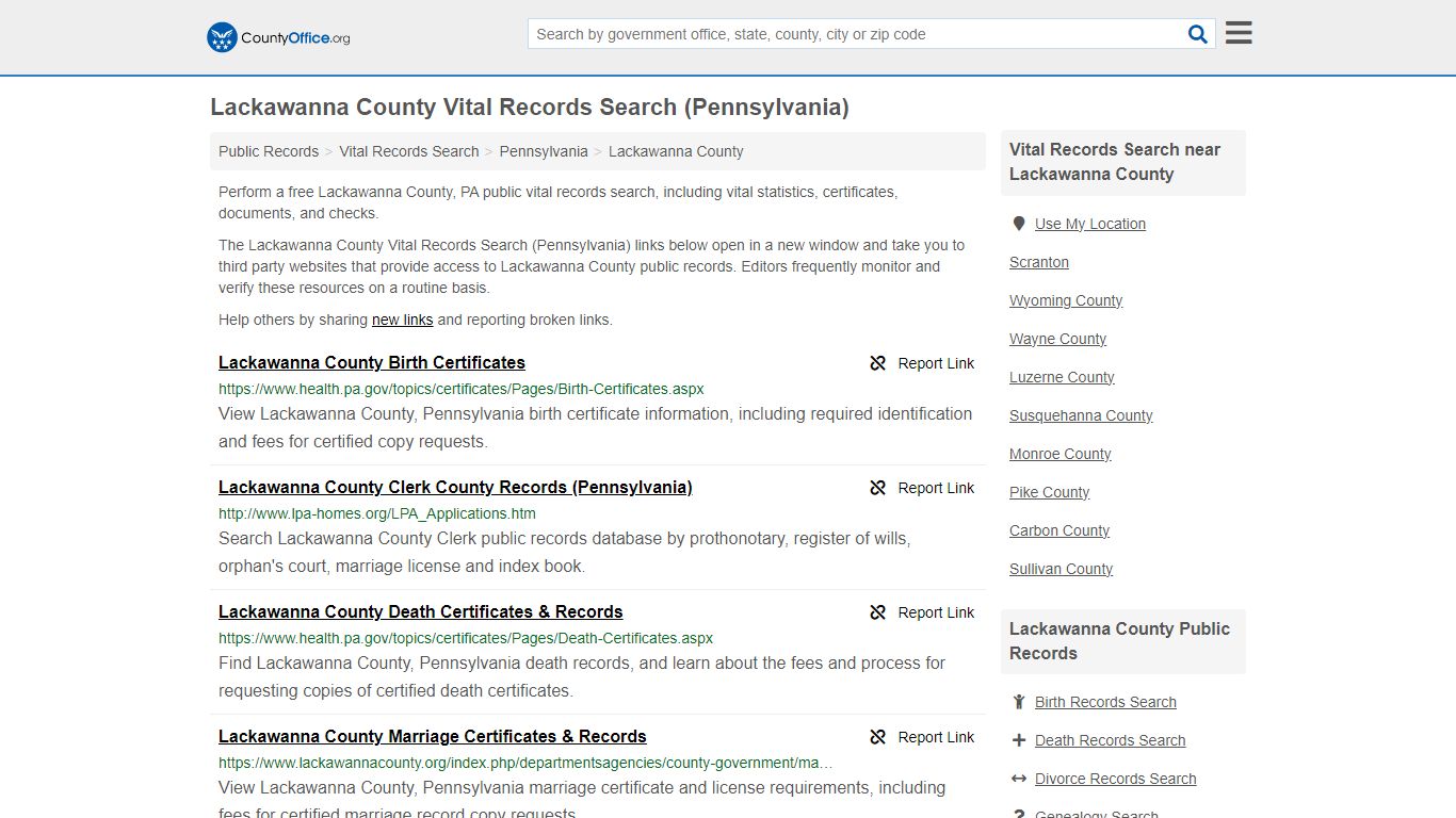 Lackawanna County Vital Records Search (Pennsylvania) - County Office