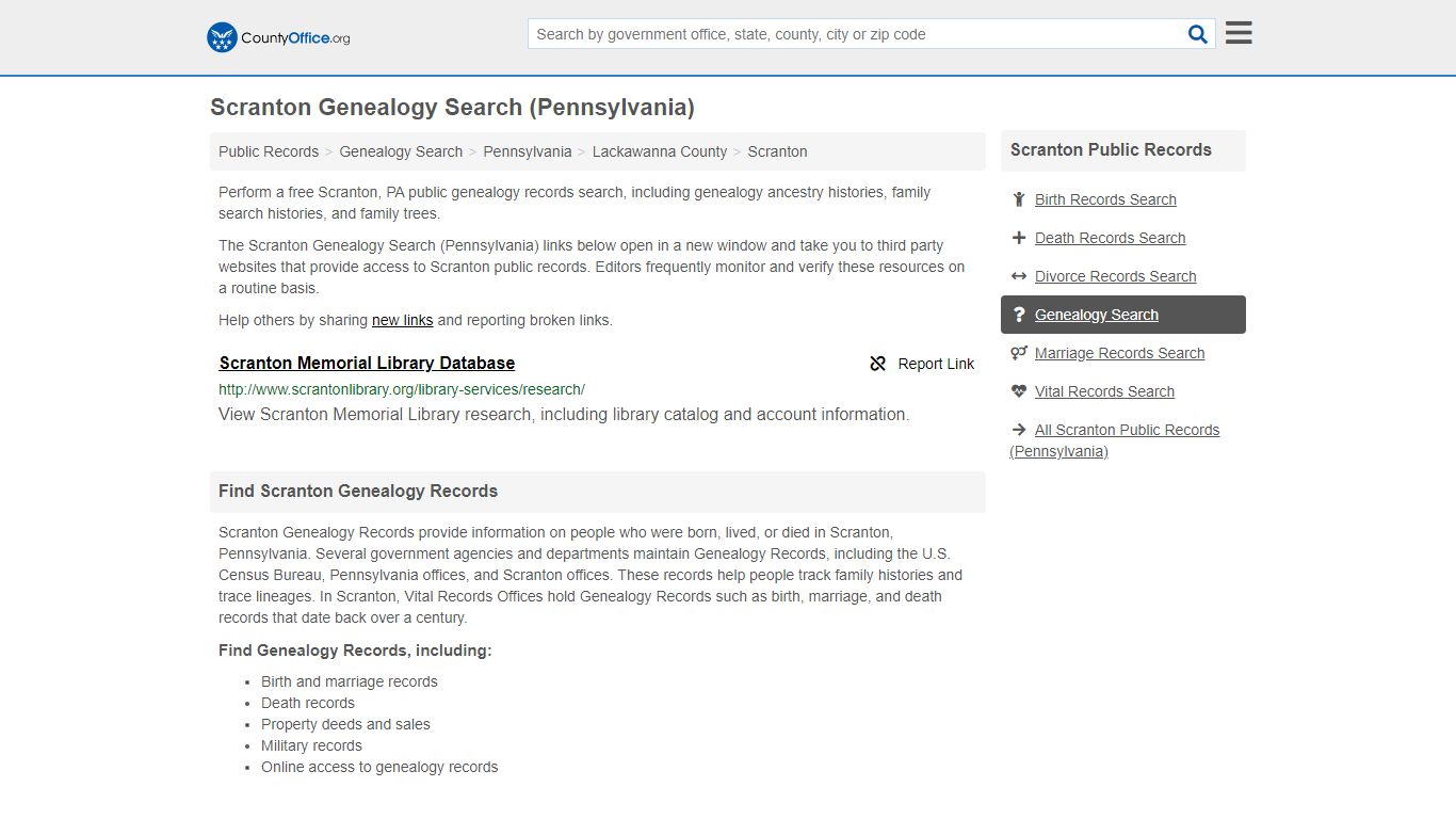 Genealogy Search - Scranton, PA (Family History & Vital Records)